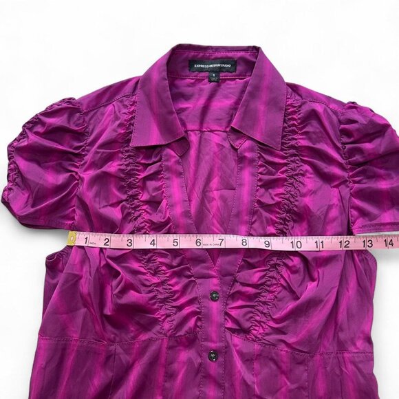 Vintage Purple and pink stripe blouse with ruffled collar and button-up front - Picture 5 of 6